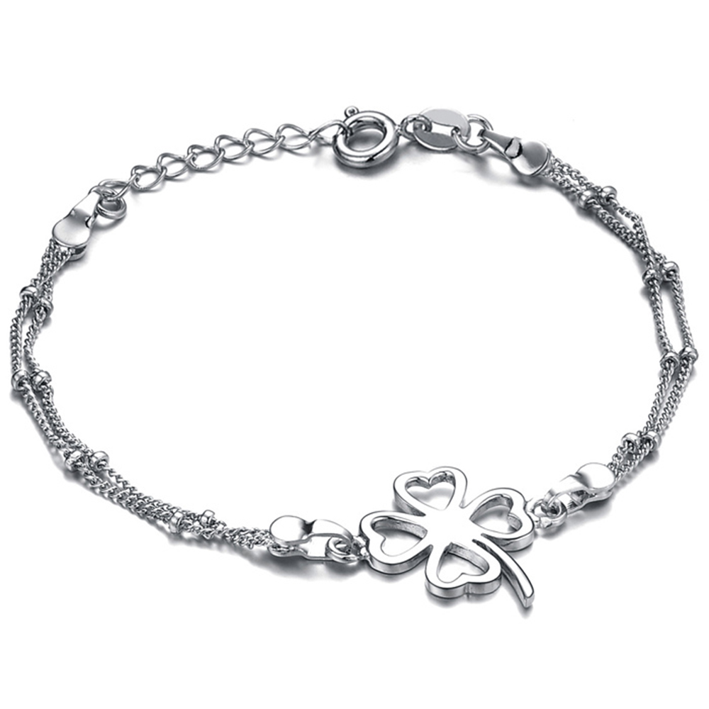 Boho Women Multilayer Chains Anklet White Gold Plated Beads Bells Snake Chain Ankle Bracelet Butterfly Clover Rhinestone CZ Barefoot Sandals