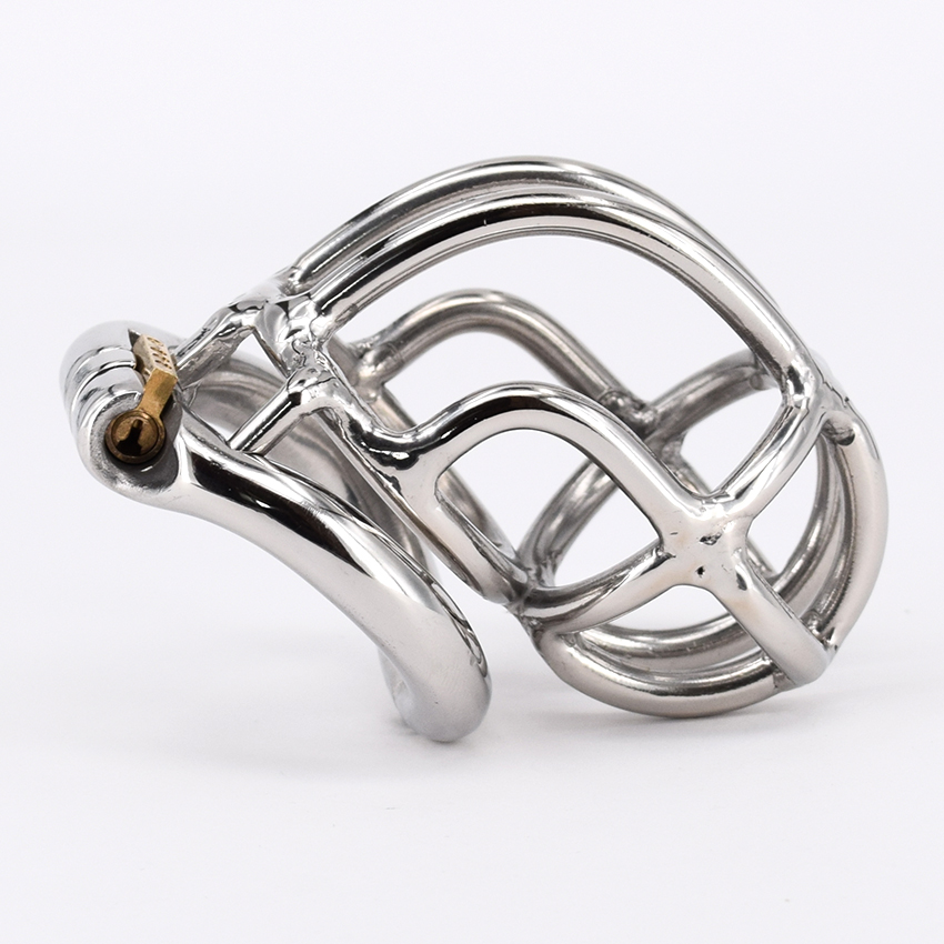 

New design Chastity Cage Real Stainless Steel Male Chastity Device 2.1" Curve Cock Cage with Arc Base Activities Lock Ring