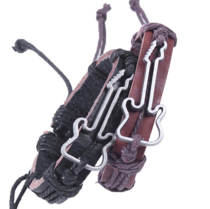 

Free shipping Bracelet Guitar Pattern Alloy Leather Bracelet Jewelry Leather Hand Ring FB050 mix order 20 pieces a lot Charm Bracelets