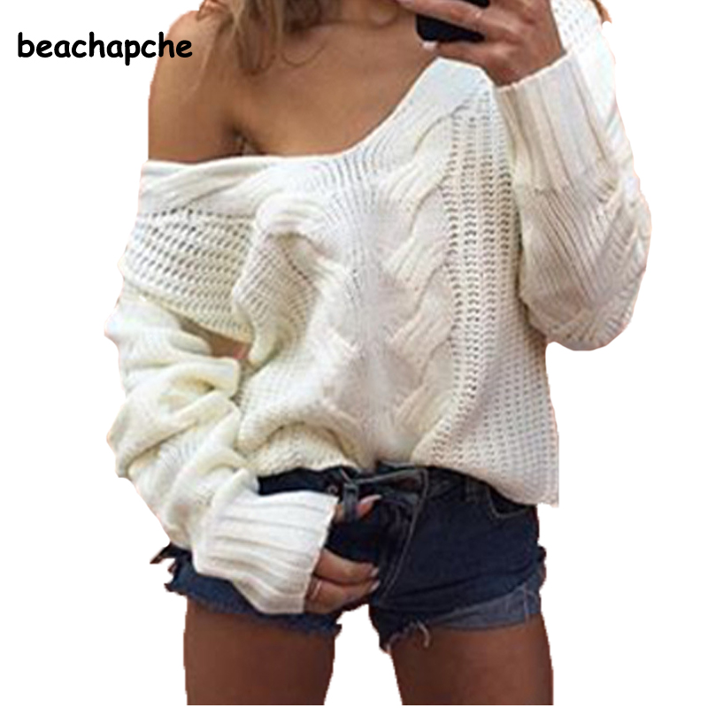 Wholesale- Autumn top knitted sweater women 2016 Oversized winter knitwear Loose jumpers white pullover