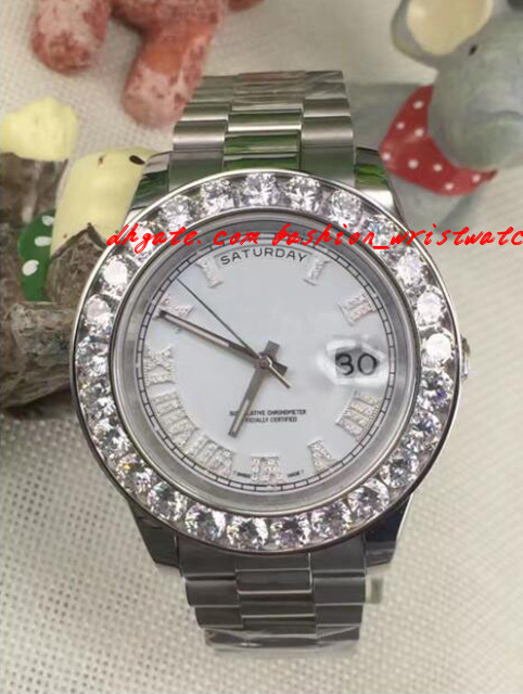 

Fashion Luxury Wristwatch Automatic movement Mens wristwatch 41MM White Gold Bigger Diamond Ceramic Bezel Mechanical Men Watches, Black