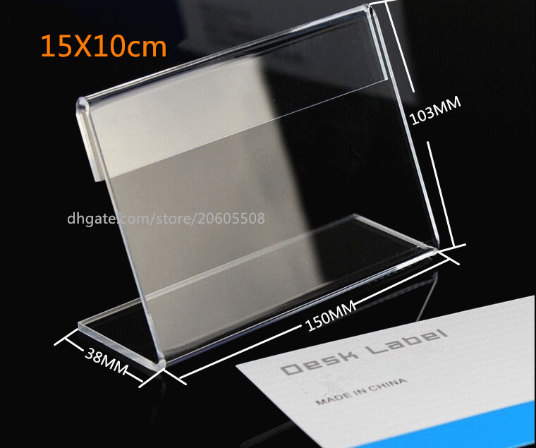 

20PCS 15*10cm L- shape acrylic desk label holder show sign tag price label frame price tag card dispaly stand free shipping