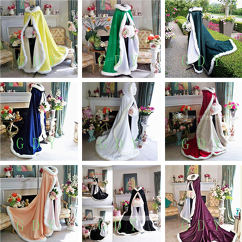 

Victorian Bridal Cape Navy Blue / IVORY Satin with Fur Trim Wedding Cloak For 2017 Winter/2018 Spring, Pink