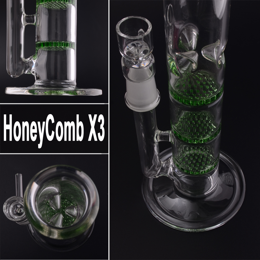 

3 Green Honeycomb Perc Bong 38x260 Glass Water Pipes Percolator Bongs COMES WITH GLASS BOWL 18.8mm Joint Great Discount Price BestGlass M10