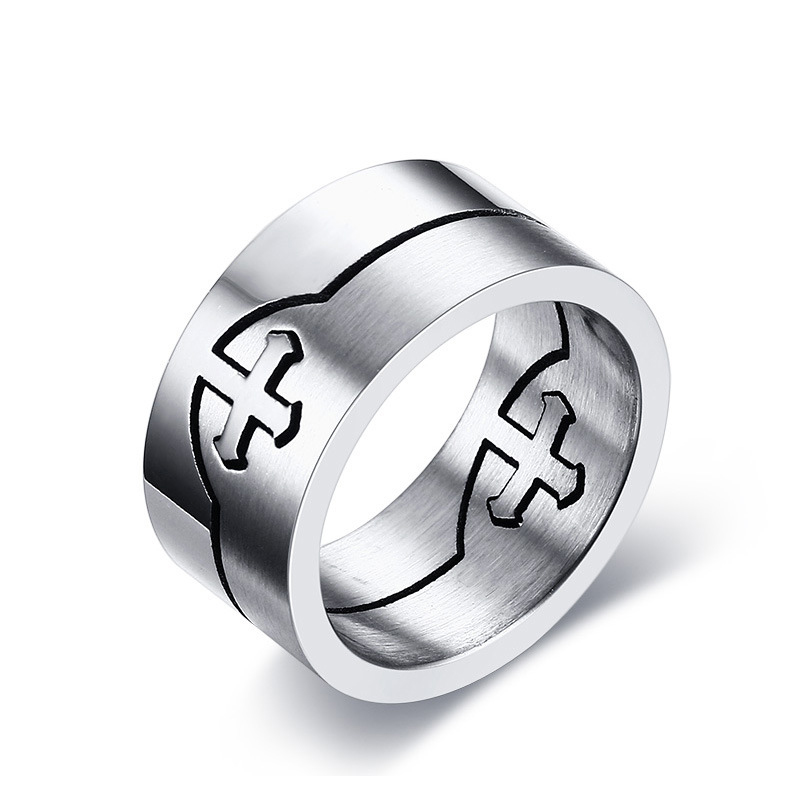 

Wholesale Catholic Titanium Steel Cross Ring Silver Color Can be split Individual Men Cross Rings Wholesale Free Shipping