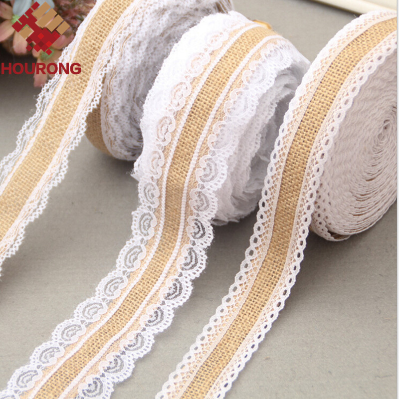 Vente en gros - 1 Rouleau 10M Naturel Jute Toile De Jute Hessian Dentelle Ruban Rouleau Blanc Dentelle Garniture Bord Rustique Centres De Mariage