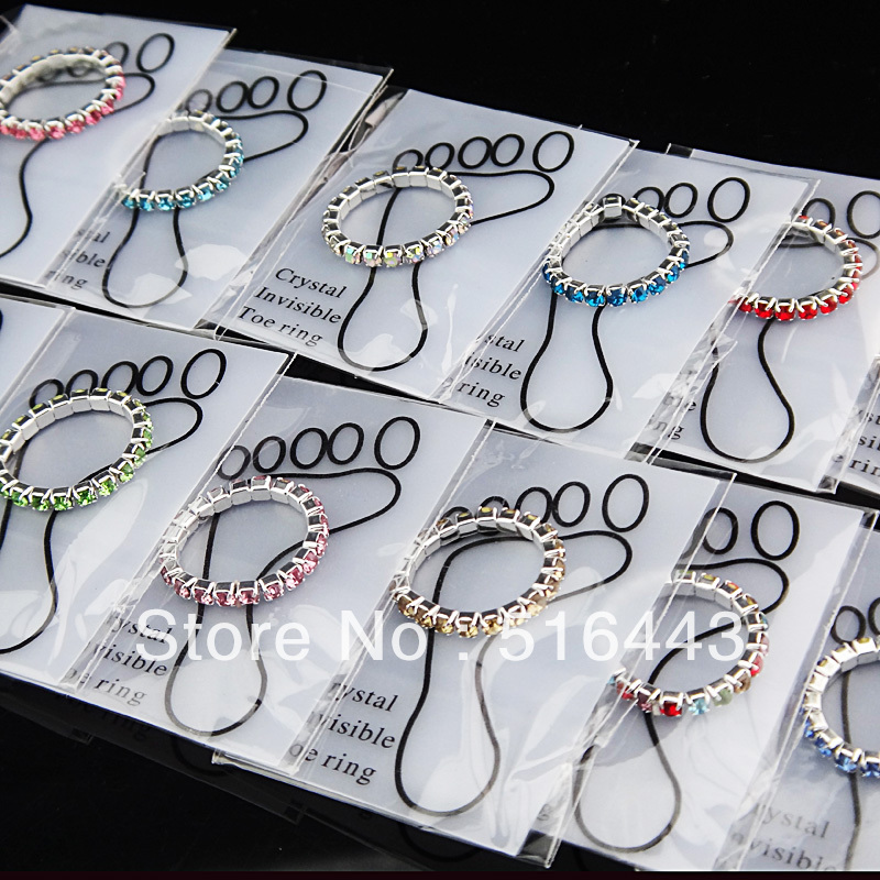 

12pcs Wholesale Jewelry Lots Mix color Czech Rhinestones Fashion Stretchy Toe Rings for Womens A-810, Slivery;golden