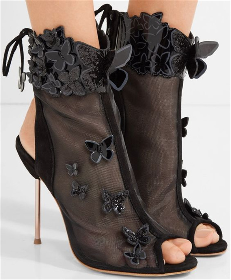 

Chaussures Femme ete 2017 Women Gladiator Sandals Lace Up High Heels Runway Shoes Studded Bowtie Sweet Style Women Party Wedding Shoes Boots, Black