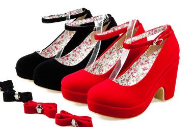 

Black/ Red Multifunctiona Shoes Wedge Heel Dress Shoes Ankle Strap pumps 2-colors
