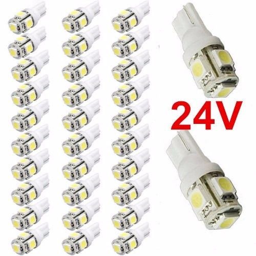 

50pcs 24V T10 Wedge 5-SMD 5050 White LED Light bulbs W5W 2825 158 192 168 194