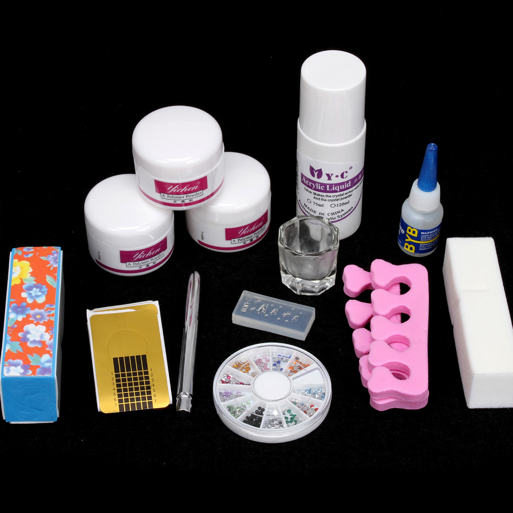 

Wholesale- DIY Simple Acrylic Nail Art Tips Kit Liquid Glue Guides Dappen Set Tools
