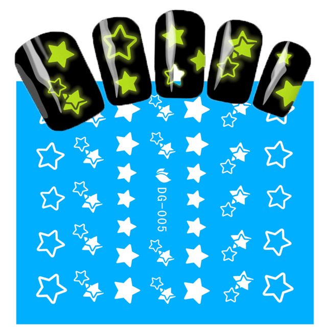

Wholesale- 1Sheets NEW Luminous Nail Stickers Star Pattern Glitter Nail Art Decals Manicure Tips Decoration DIY Fashion Accessories DG005, As pic