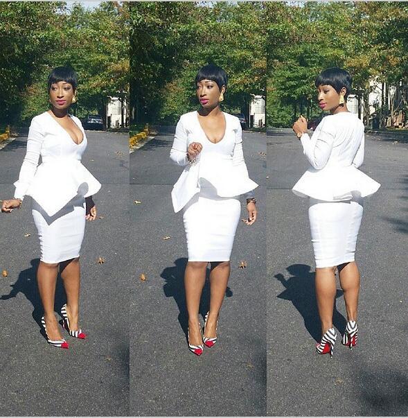 White Long Sleeve Peplum Dress Hot Sale 
