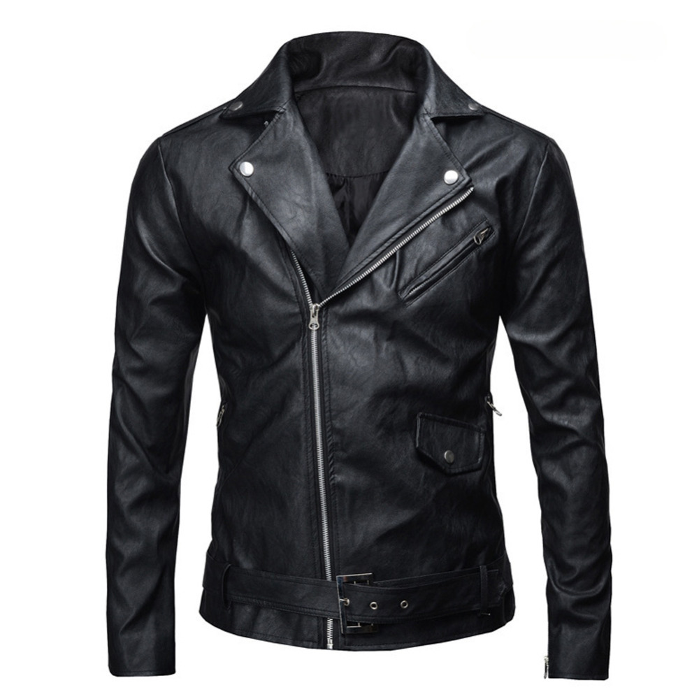 

Wholesale- 2017 PU Leather Jacket Men Basic Coat Wool Leather Men's Jackets Slim Leather Motorcycle Jackets Trench Parkas Plus Size XXXL, Black