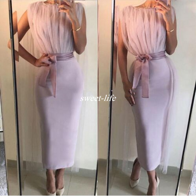 

Modern Ankle Length Cocktail Dresses Sheath Bateau Neck Sleeveless Sash Satin 2020 Cheap Short Club Party Dress Evening Gowns with Overskirt, Chocolate