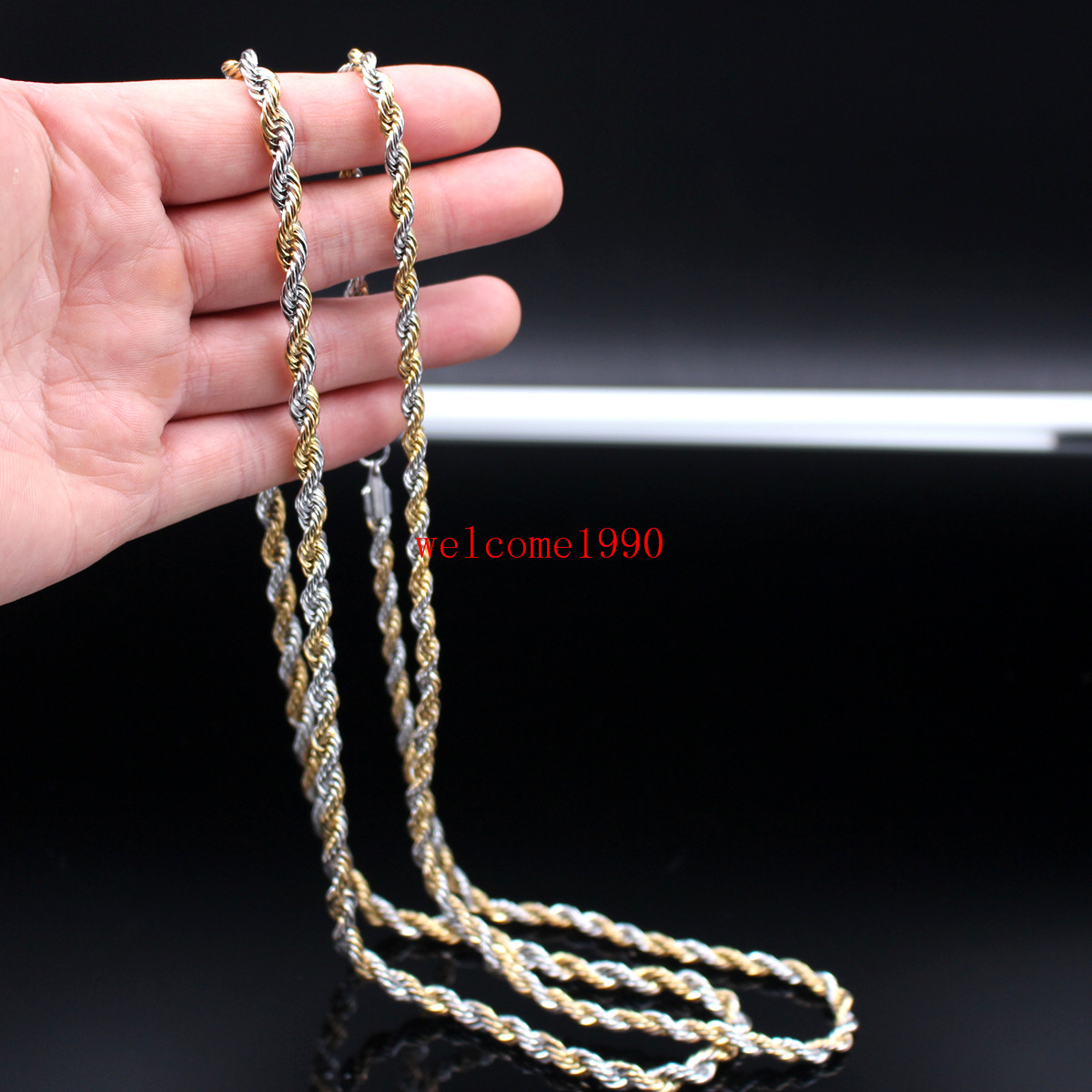 

24 inch 5mm/ 6mm Gold Silver Stainless Steel Twisted singapore chain Rope Chain Link Necklaces Women Men Brand New