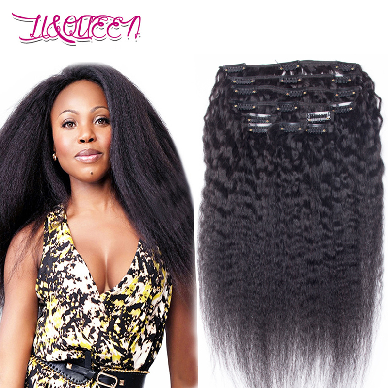 

Human Hair Peruvian kinky Straight Clip In Hair Extensions Yaki 100% Natural Queen Beauty Hair 100g/lot 10-28 Inches