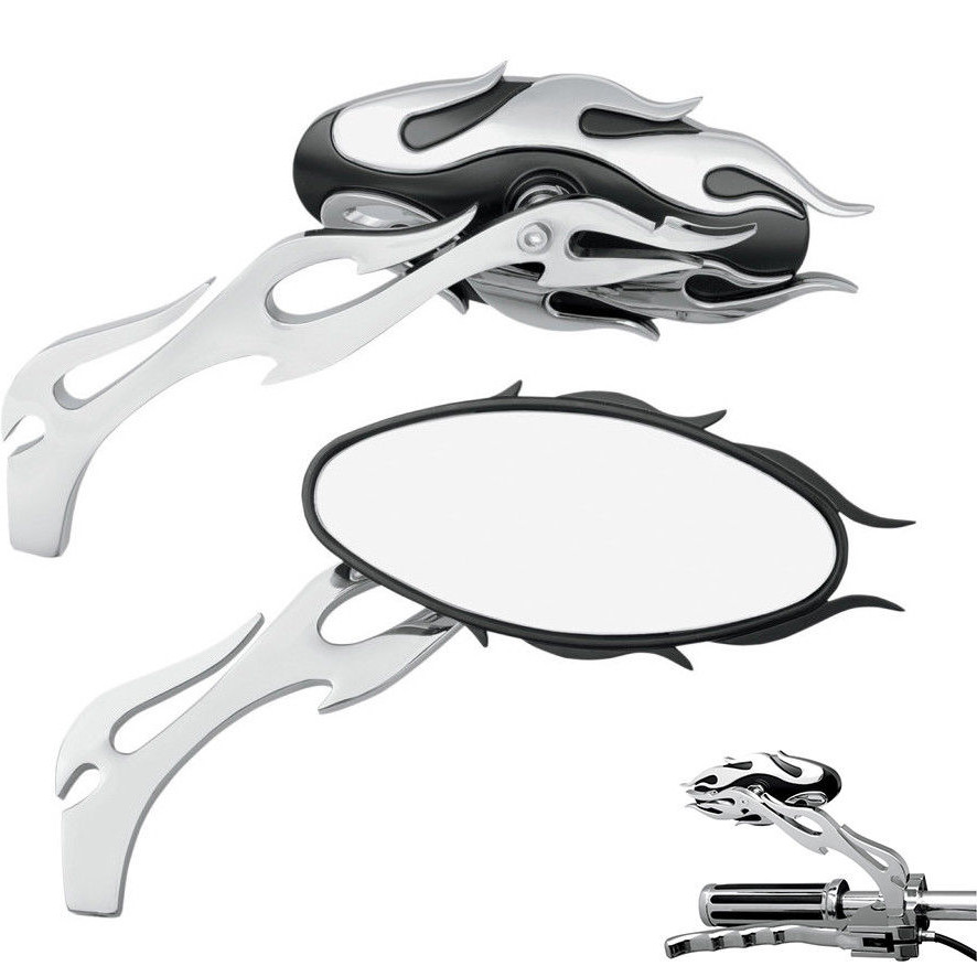 

Aluminum Flame Oval Side Mirror Harley Cruiser Road King Softail dyna Chrome