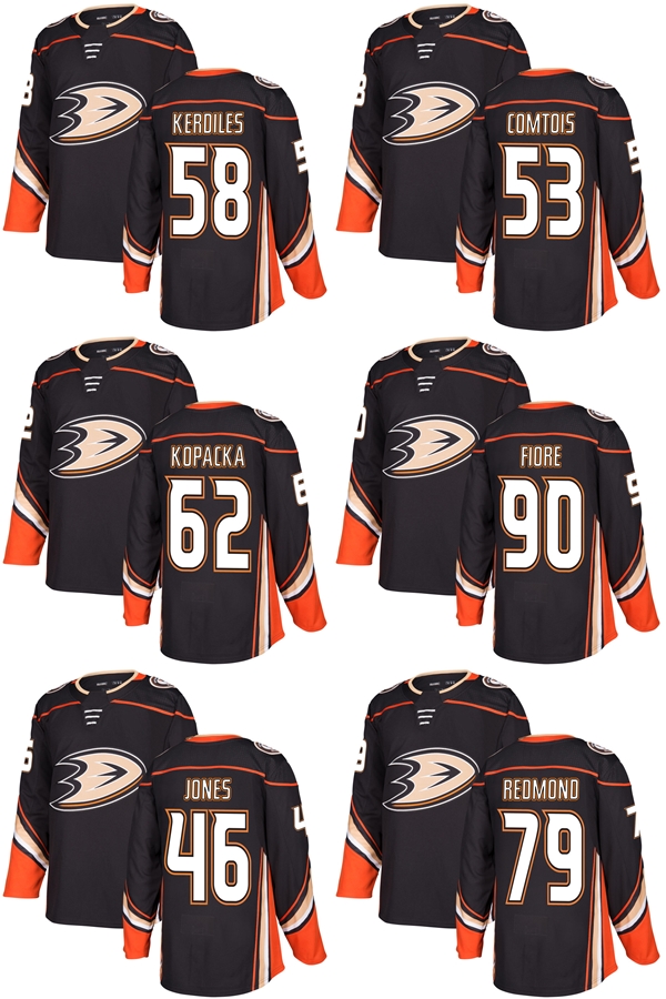 

2017 New Brand Mens Anaheim Ducks 46 Max Jones 53 Maxime Comtois 58 Nic Kerdiles 62 Jack Kopacka Black Ice Hockey Jerseys Accept Custom
