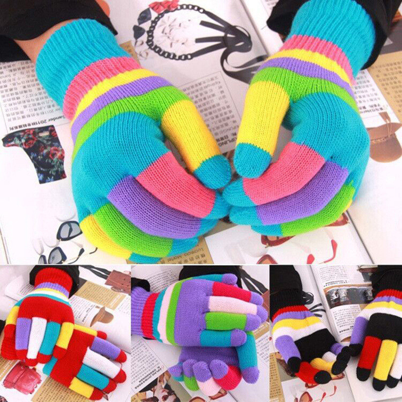 

INS Baby Boys Girls Gloves Colorful Winter Warm Knitted Gloves Autumn Stripe Multicolor Fashion Candy Finger Gloves, Mix colors
