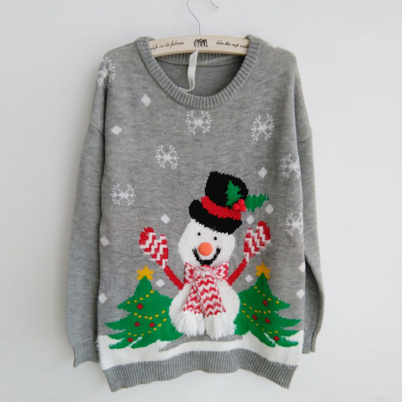 Wholesale-New Ugly Women Men party Christmas Sweaters Lovely Snowman Wearing Scarf and Gloves Christmas Tree Snowflake Patterned S-XL
