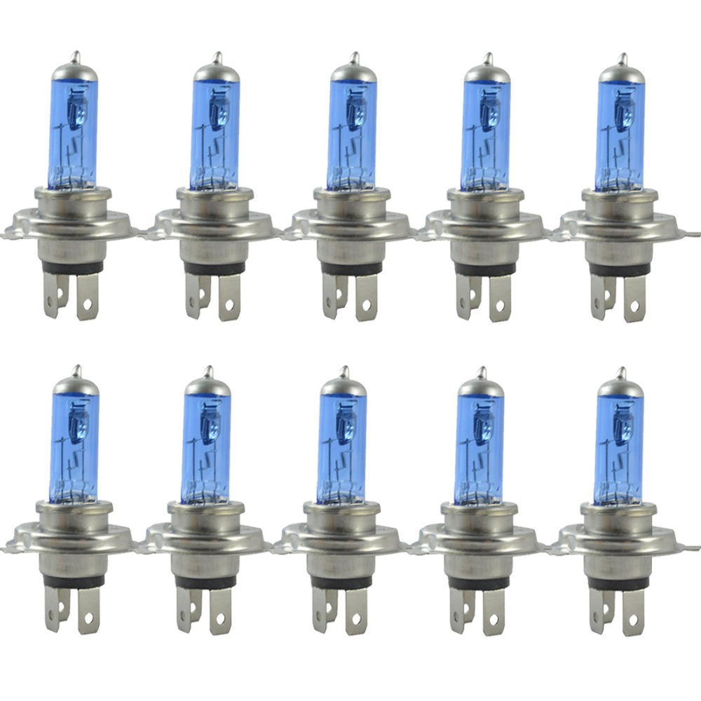 

10PCS 12V 90/100W H4 Halogen Lights Lamp 6000K Car Halogen Bulb Xenon Dark Blue Glass Super White