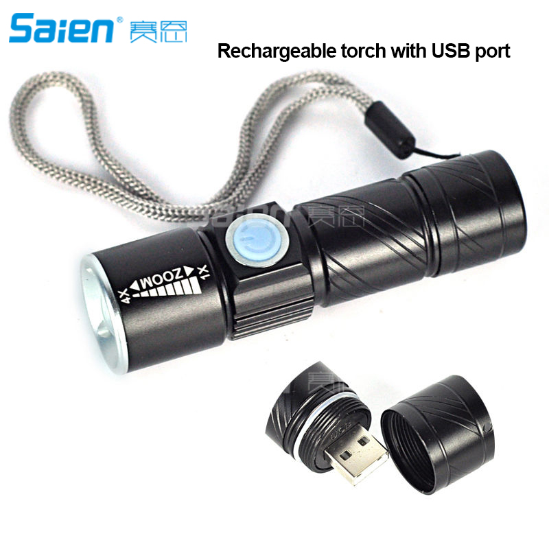 

Mini USB Rechargeable LED Flashlight Torch Adjustable Focus Zoomable Aluminum Alloy Portable Light Lamp, Oem