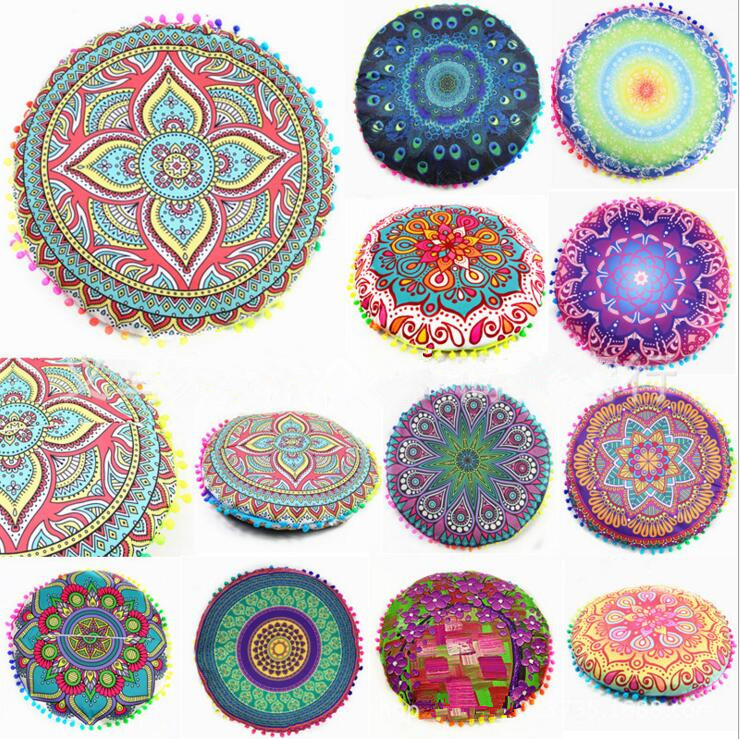 Indian Mandala Coussin couverture bohème ronde 32/" Throw Large Plancher Taie d/'oreiller