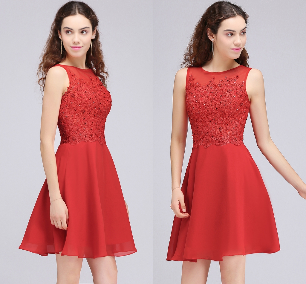 

2018 New Red Appliqued Beaded Short Homecoming Dresses Mini Cocktail Formal Gowns Real Image Designer Occasion Dresses CPS702