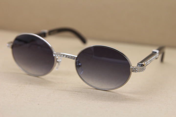 

2020 New Round diamond Metal glasses Men Sunglasses 7550178 Black Buffalo Horn Glasses driving glasses C Decoration gold Size:57-22-135mm, White;black