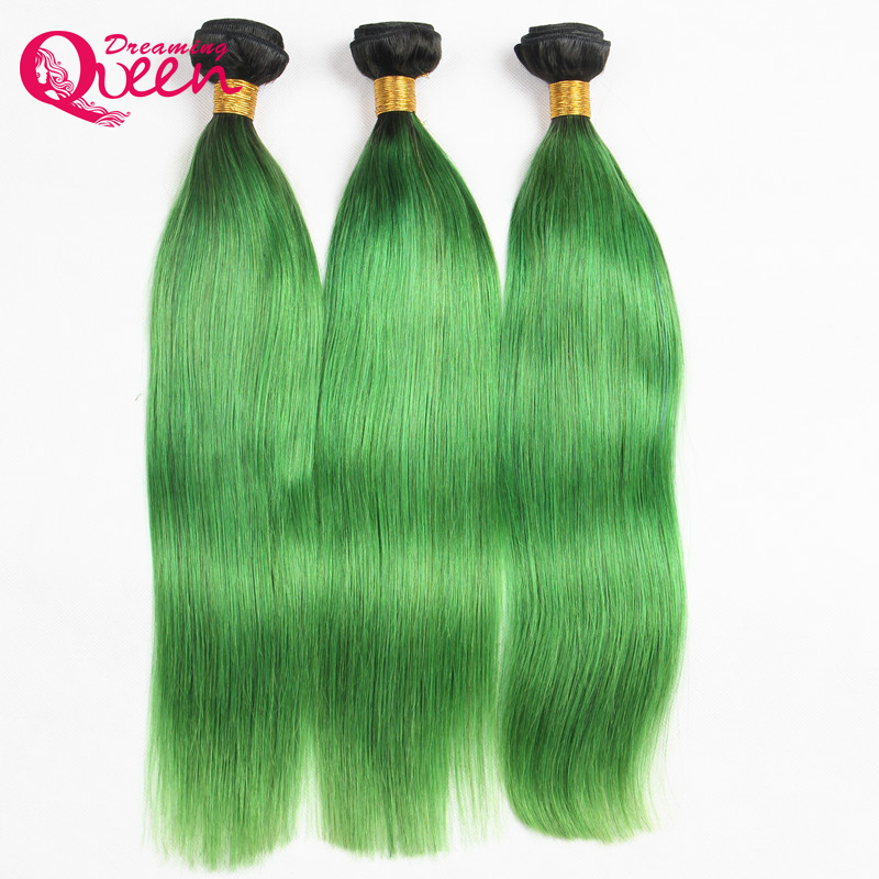 

#T1B Emerald Green Ombre Brazilian Straight Human Hair Bundles Brazilian Virgin Human Hair Extensions 3 Bundles Ombre Hair Weave