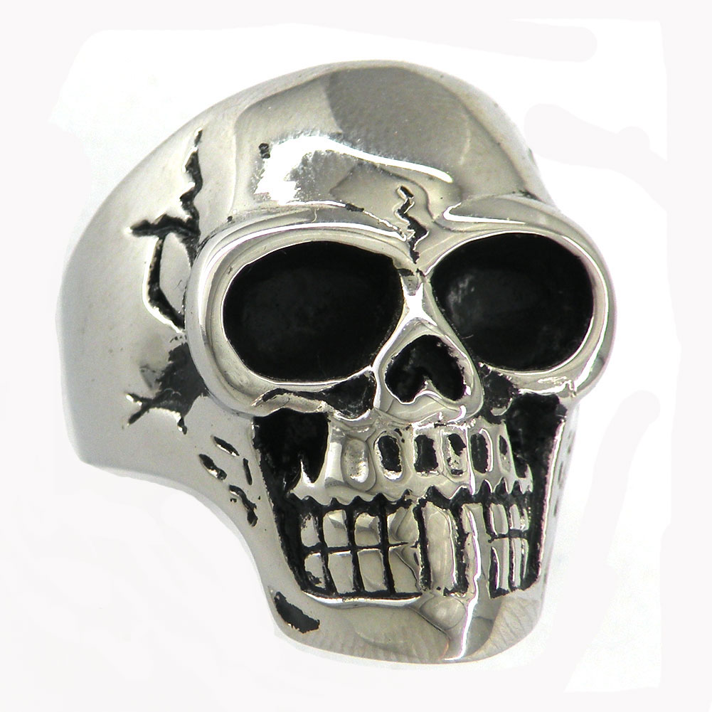 

FANSSTEEL STAINLESS STEEL punk vintage mens or womens JEWELRY GHOST SKULL SIGNET RING MEDALLION RING BIKER RING 08W30