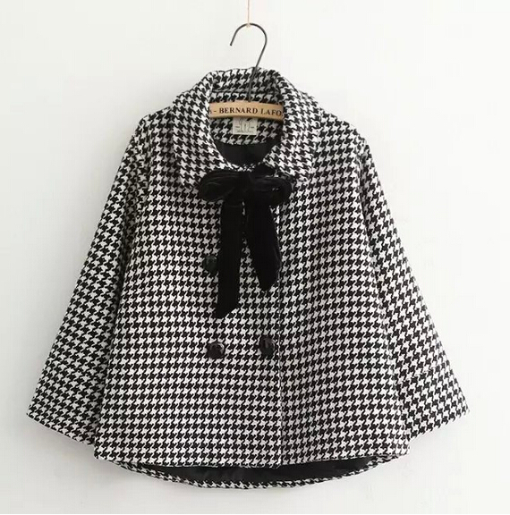 

Wholesale- Houndstooth jacket outwear long sleeve Turn-down collar woolen coat 2015 autumn female, Black