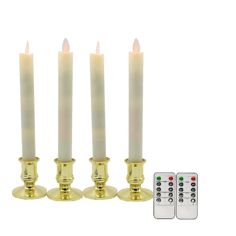 Bougie à LED, 4pcs / lot, mèche mobile, bougies coniques sans flamme à LED avec minuterie télécommandée, Velas pour la décoration de mariage de N