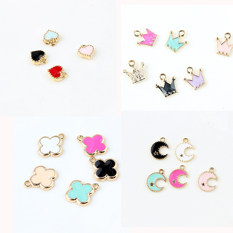 30pcs diy jewelry berloque alloy plated gold enamel heart crown lucky Clover star moon charms pendant CH0027