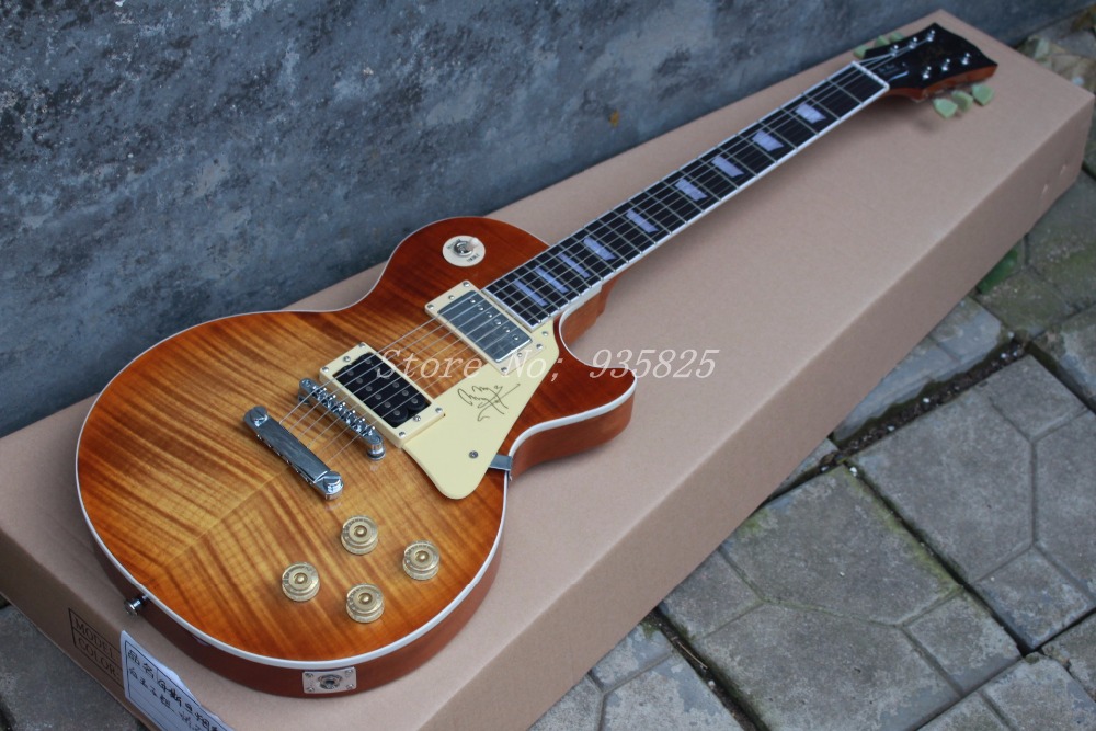 

Custom Shop 1959 R9 Brown Sunburst Jimmy Page Electric Guitar Tiger Flame Maple Top Ebony Fingerboard Trapezoid White Mother of Pearl Inlay