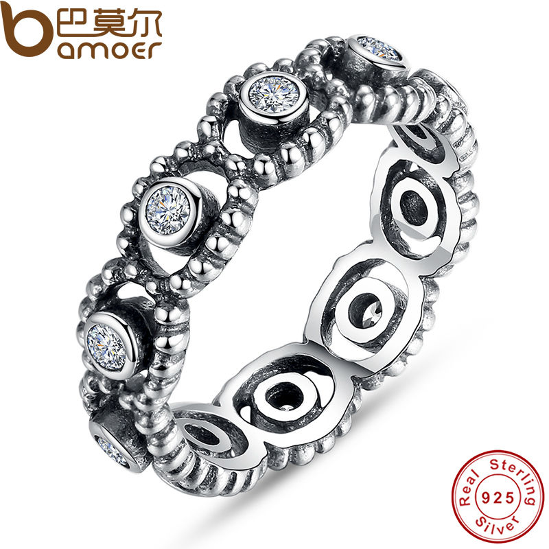 yizhan BAMOER Authentic 100% 925 Sterling Silver LOVE ROMANCE Ring with Clear Crystal Stamp S925 Party Jewelry Wedding Rings PA7101