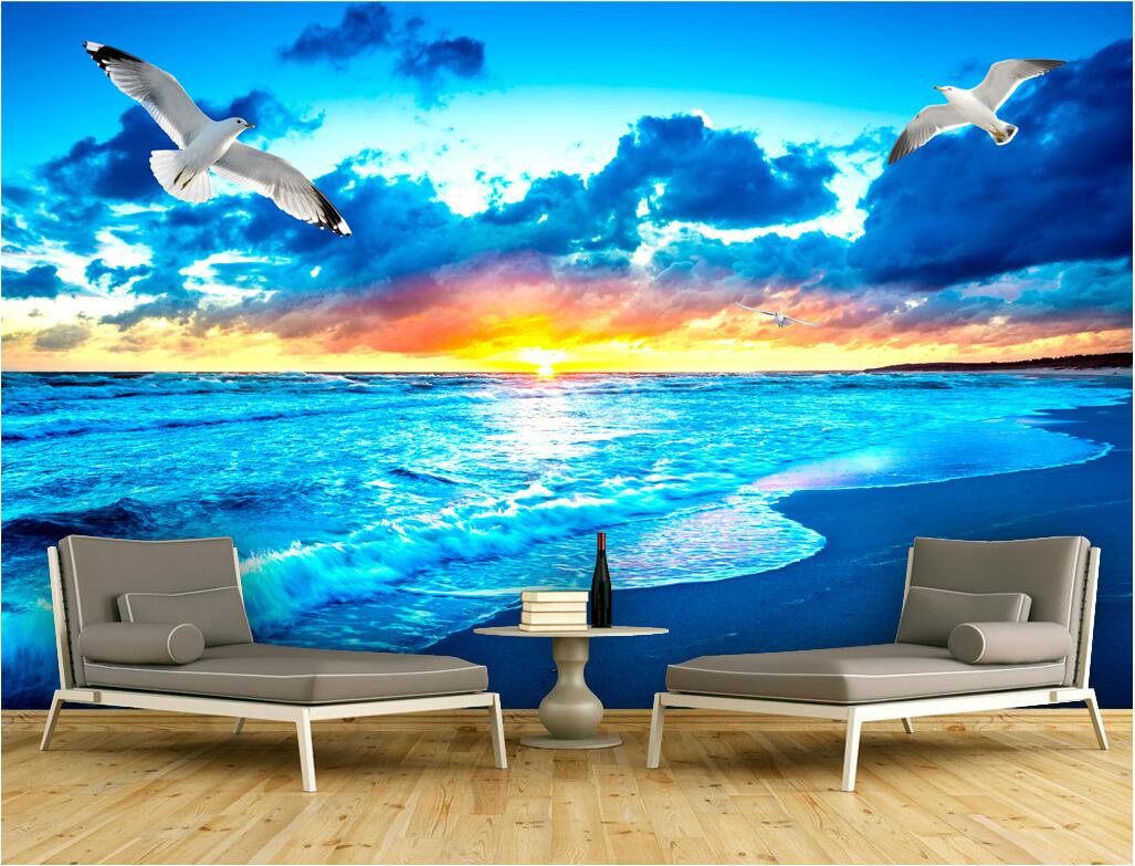 

3d room wallpaper custom photo mural Sea sunrise landscape background home decor painting living room 3d wall murals wallpaper for walls 3 d, Non-woven