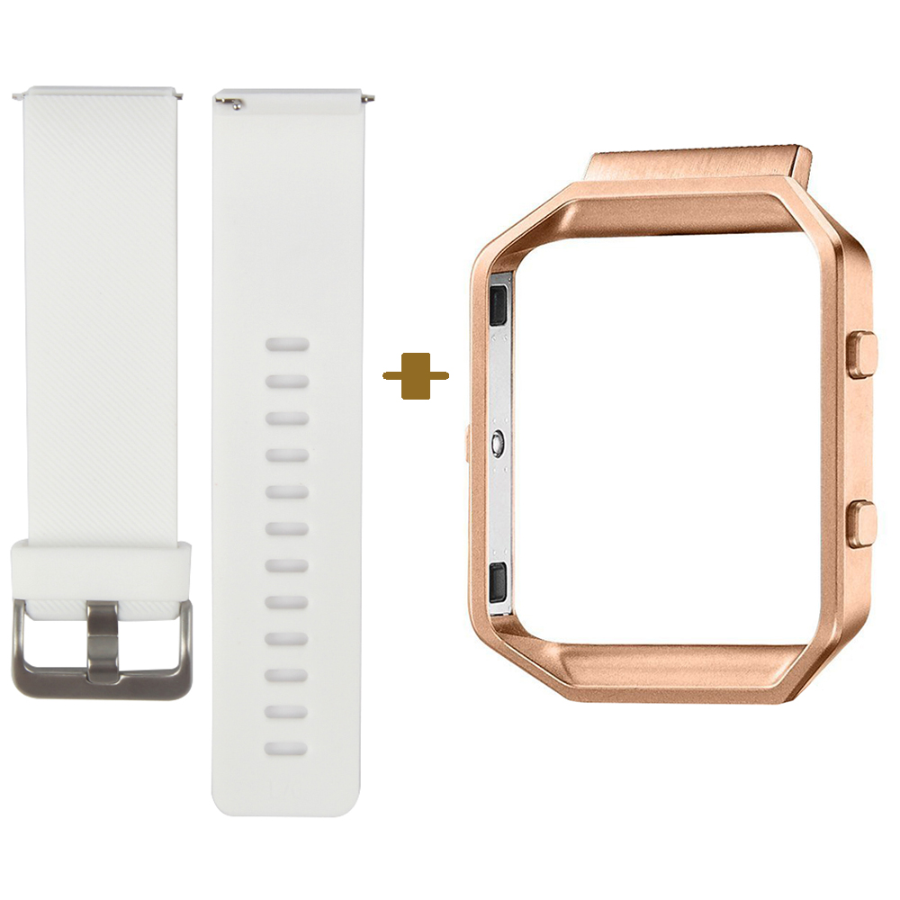 

Quick Release Smart Watch Band for Fitbit Blaze, Classic Bracelet Strap, Small and Large Size Available, White, with Rose Gold Frame