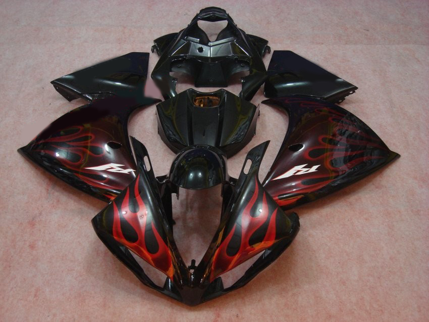 

Injection mold bodywork fairing kit for Yamaha YZF R1 09 10 11-14 red flames black fairings set YZF R1 2009-2014 OY12, Same as picture