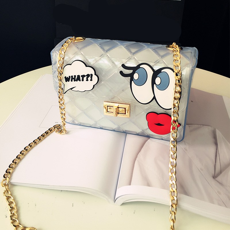 

New Fashion Jelly Transparent Bag Handbag Candy Eyes Bags Plastic Women Multicolor Furly Famous Brand PVC crossbody sweet cute bag