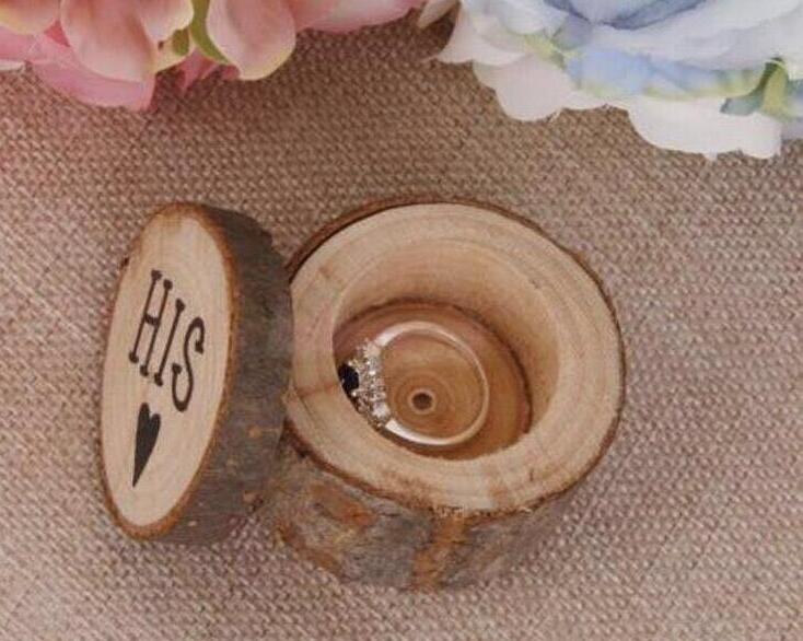 Une paire Boîte De Mariage Anneau Rustique Shabby Chic Boîte En Bois De Mariage Bague Boîte Porteur Photographie Props Ronde Créative De Mariage