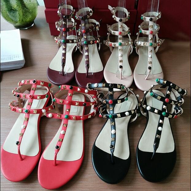 

Zapatos Mujer Rivet Beach Thong Sandal Summer Shoes Woman Stones Studded Flat Gladiator Sandals Spiked Flip Flops Plus Size, Black