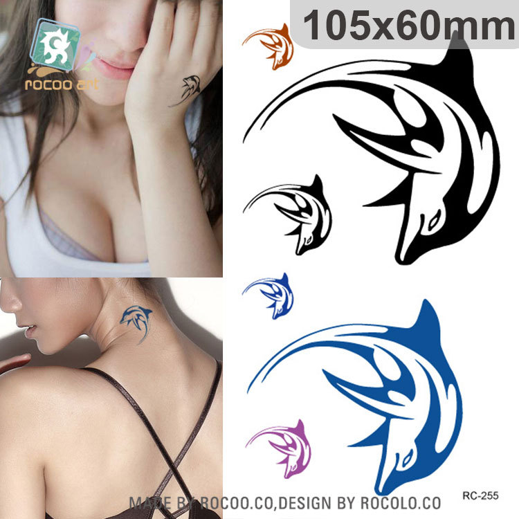 

Wholesale- 2016 Sale Men The New Waterproof Tattoo Custom Color Dolphin Dance Large Pattern Stickers Can Be Customized Wholesale Rc2255