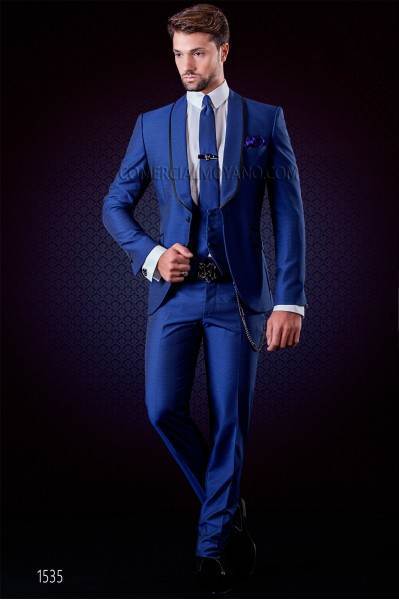 

New Design One Button Blue Groom Tuxedos Groomsmen Best Man Suits Mens Wedding Blazer Suits (Jacket+Pants+Vest+Tie) NO:581, Same as image