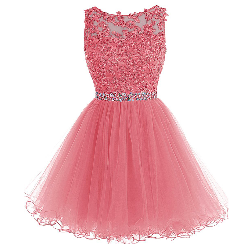 

Crystal Appliques Short Homecoming Dresses Sheer Jewel Neck Keyhole Back A Line Cocktail Party Gowns For Girls New Arrival, Lilac