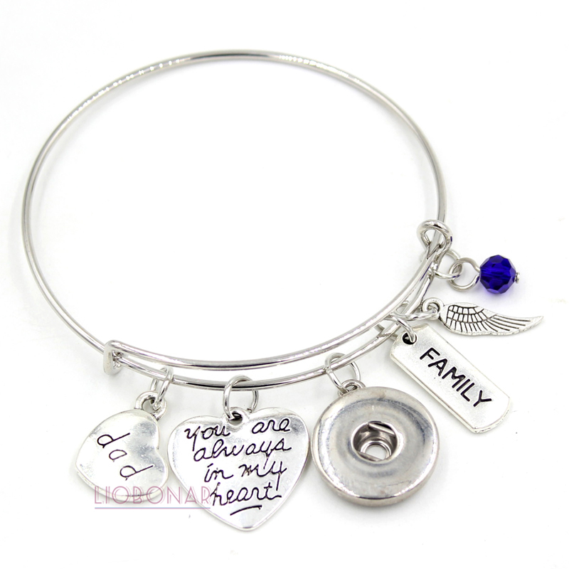En gros réglable extensible fil bracelet mémorial papa charme bracelet fil bracelet bouton pression bracelets pour famille mémorial papa cadeau