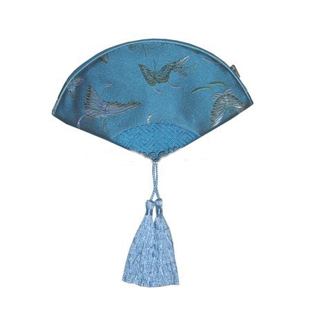 

Portable Travel Zipper Cosmetic Makeup Bag Clutch Purse Tassel Floral Silk Brocade Jewelry Storage Pouch Coin Pocket Phone Wallet, Green