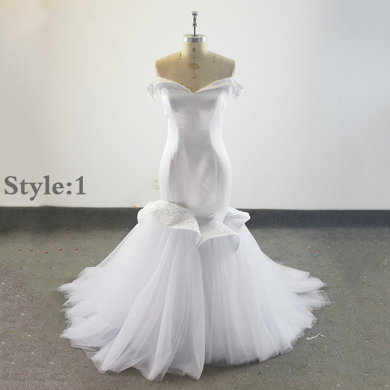 

Elegant Cap Sleeve Beaded Mermaid Wedding Dresses Sexy Short Sleeve Real Sample Bridal Wedding Gown Plus Size, Champagne