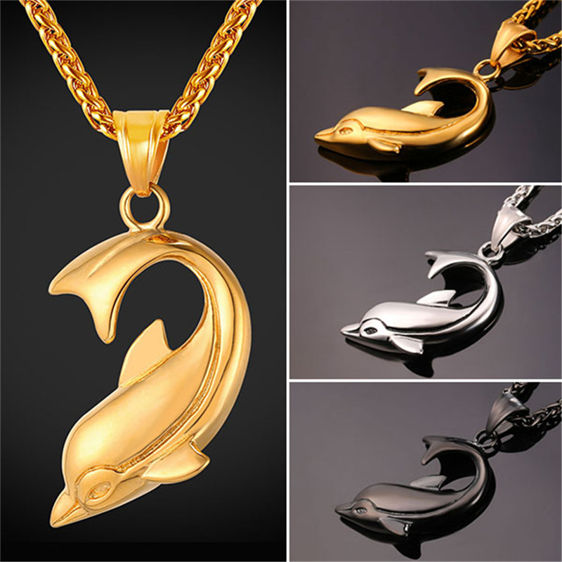 

Cute Dolphin Necklaces Pendant for Women Men Black Gun/18K Gold Plated Stainless Steel Fashion Jewelry